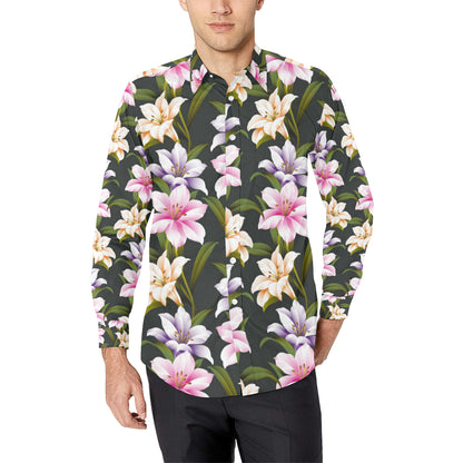 Lily Pattern Print Design LY01 Men's Long Sleeve Shirt