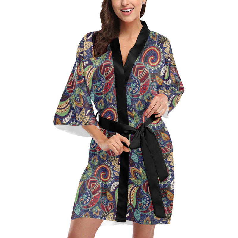 Paisley Boho Pattern Print Design A03 Women's Short Kimono