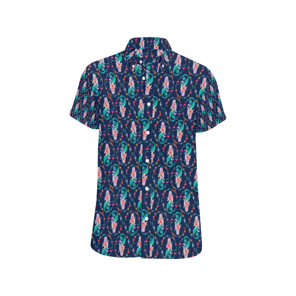 Mermaid Girl Cute Design Print Men's Short Sleeve Button Up Shirt