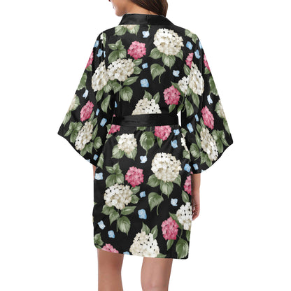 Hydrangea Pattern Print Design HD09 Women Kimono Robe