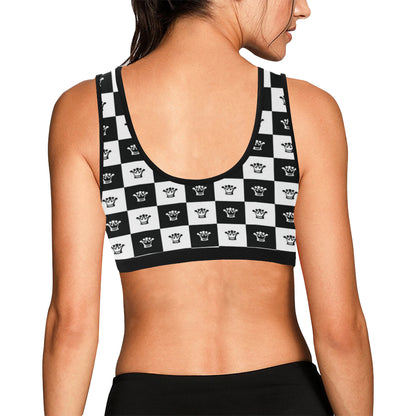 Checkered Flag Crown Pattern Sports Bra
