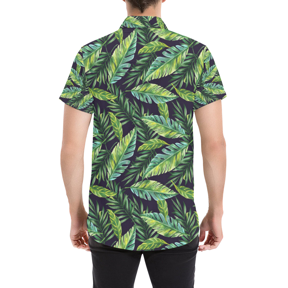 Tropical Flower Pattern Print Design TF06 Men's Short Sleeve Button Up Shirt