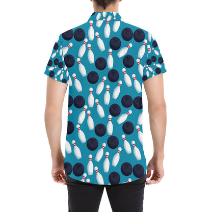 Bowling Pin Pattern Print Design 010 Men's Short Sleeve Button Up Shirt