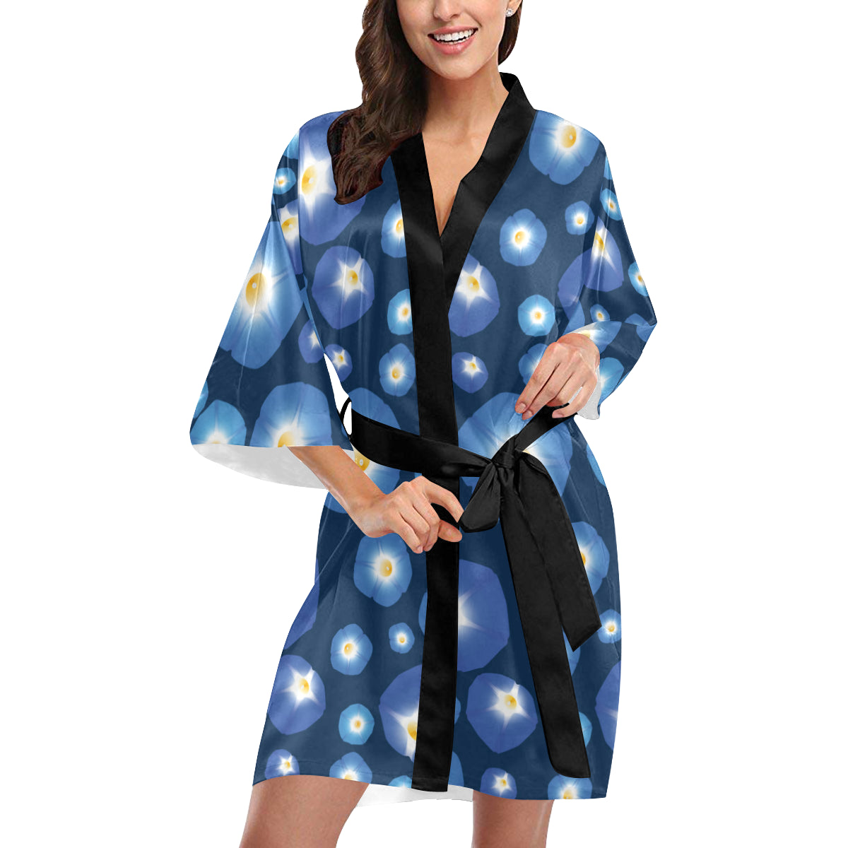 Morning Glory Pattern Print Design 02 Women's Short Kimono