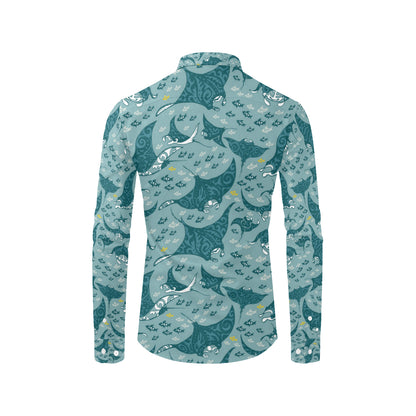 Manta Ray Tribal Pattern Print Design 03 Men's Long Sleeve Shirt