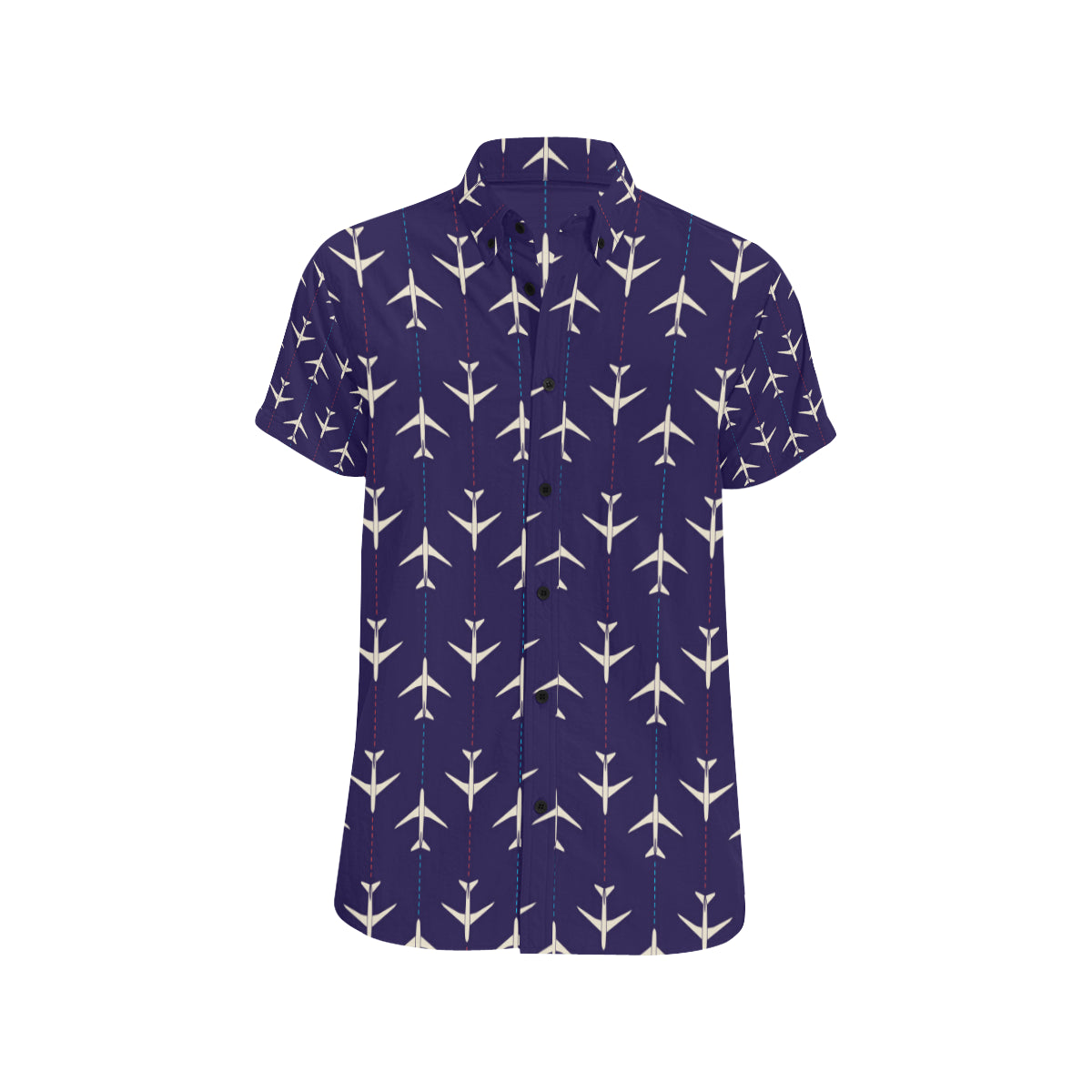 Airplane Pattern Print Design 03 Men's Short Sleeve Button Up Shirt