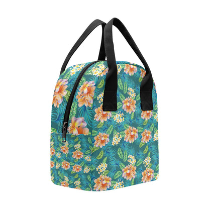 Plumeria Tropical Flower Design Print Insulated Lunch Bag