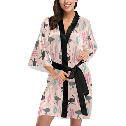 Ostrich Pattern Print Design 03 Women's Short Kimono