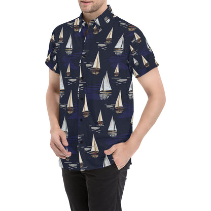 Sailing Ships Pattern Print Design A05 Men's Short Sleeve Button Up Shirt