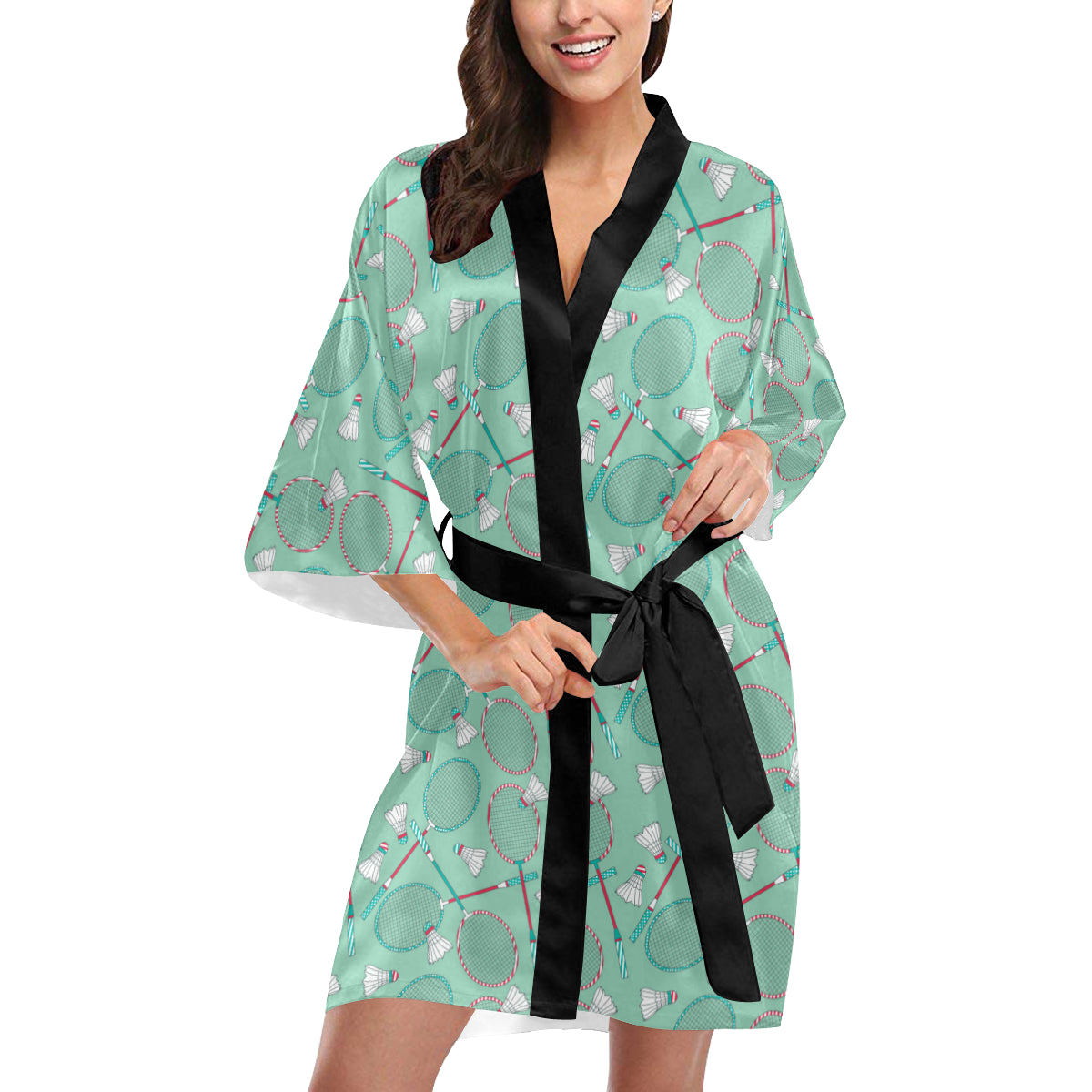 Badminton Pattern Print Design 05 Women's Short Kimono