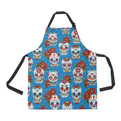 Sugar Skull Rose Pattern Apron with Pocket