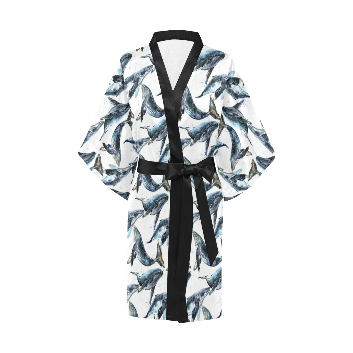 Blue Whale Pattern Print Design 03 Women's Short Kimono