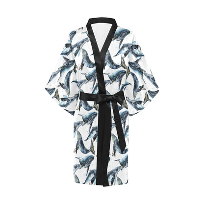 Blue Whale Pattern Print Design 03 Women's Short Kimono