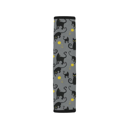 Black Cat Yellow Yarn Print Pattern Car Seat Belt Cover