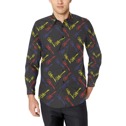 Electric Guitar Pattern Print Design 03 Men's Long Sleeve Shirt