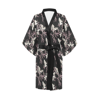 Crane Pattern Print Design 01 Women's Short Kimono
