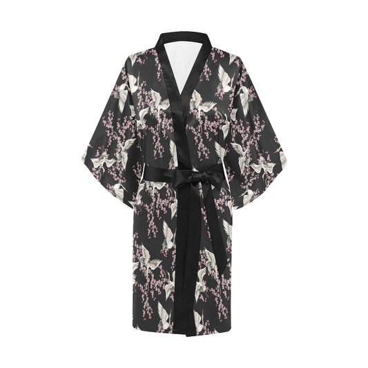 Crane Pattern Print Design 01 Women's Short Kimono