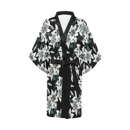 Lily Pattern Print Design 03 Women's Short Kimono