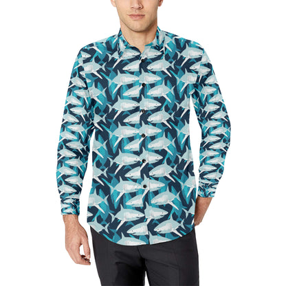 Shark Design Print Men's Long Sleeve Shirt