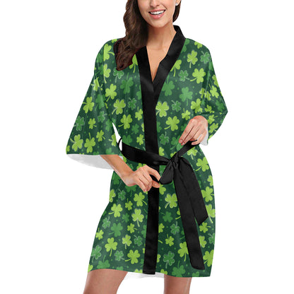 Clover  Pattern Print Design 02 Women's Short Kimono