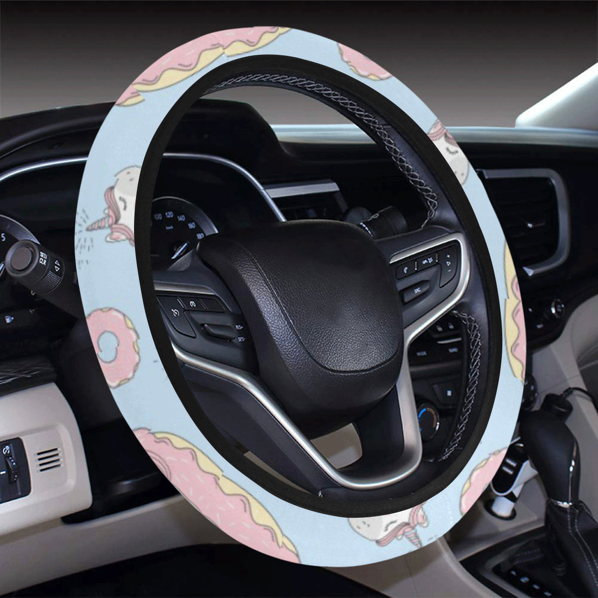 Donut Unicorn Pattern Print Design DN014 Steering Wheel Cover with Elastic Edge