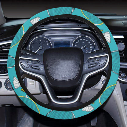Badminton Pattern Print Design 06 Steering Wheel Cover with Elastic Edge