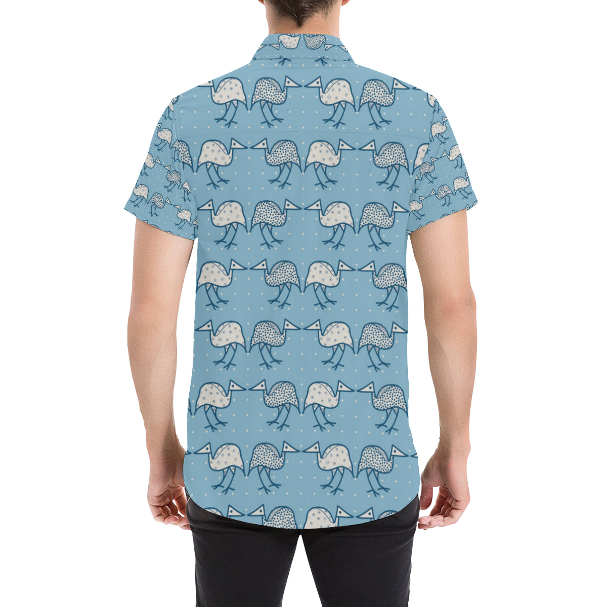 Emu Pattern Print Design 01 Men's Short Sleeve Button Up Shirt