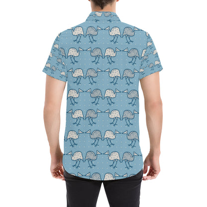Emu Pattern Print Design 01 Men's Short Sleeve Button Up Shirt