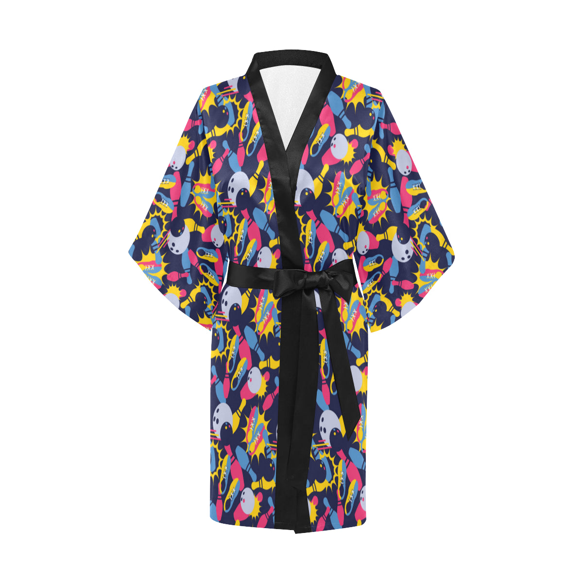 Bowling Pattern Print Design 02 Women's Short Kimono