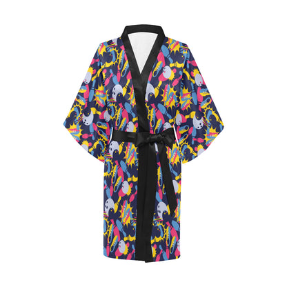 Bowling Pattern Print Design 02 Women's Short Kimono