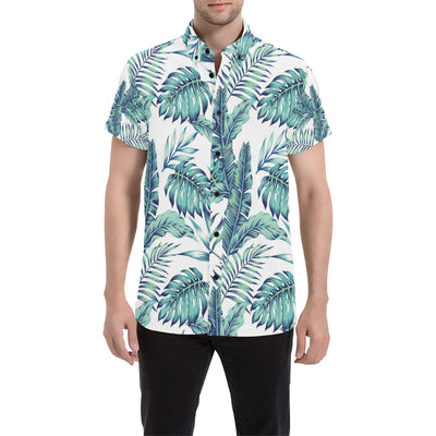 Pattern Tropical Palm Leaves Men's Short Sleeve Button Up Shirt