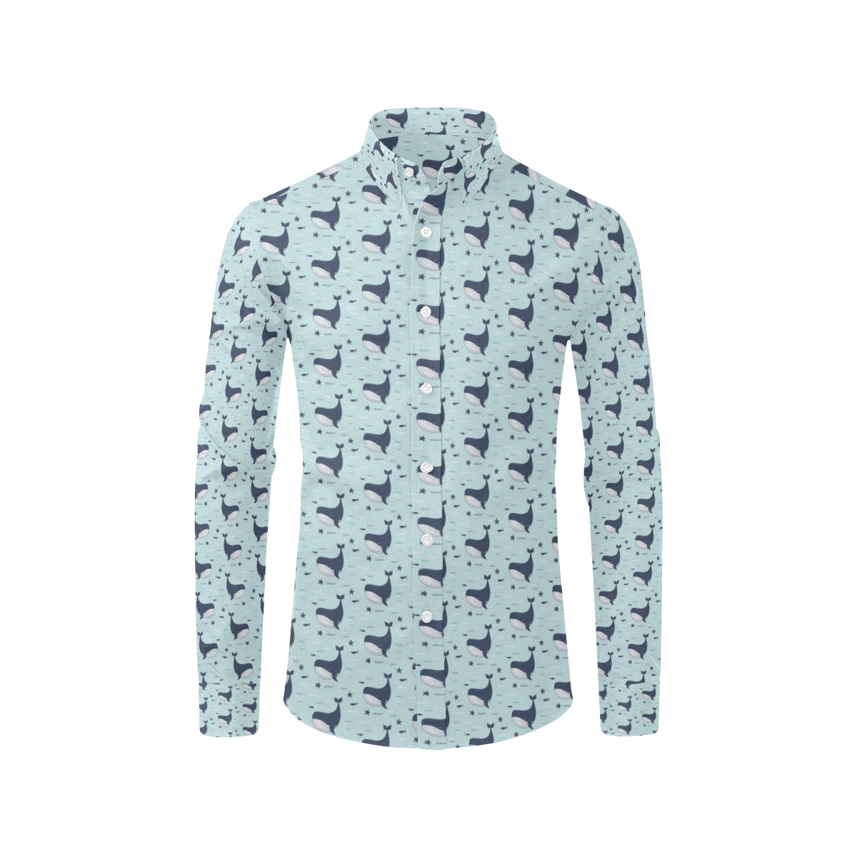 Whale Cute Design Themed Print Men's Long Sleeve Shirt