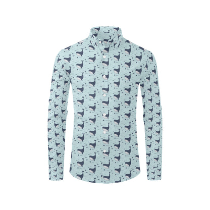 Whale Cute Design Themed Print Men's Long Sleeve Shirt