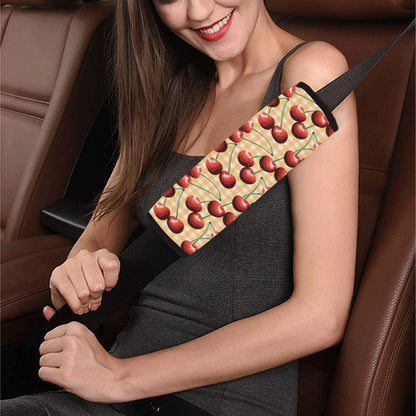 Cherry Orange Plaid Print Car Seat Belt Cover