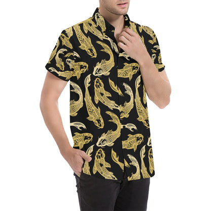 KOI Fish Pattern Print Design 03 Men's Short Sleeve Button Up Shirt
