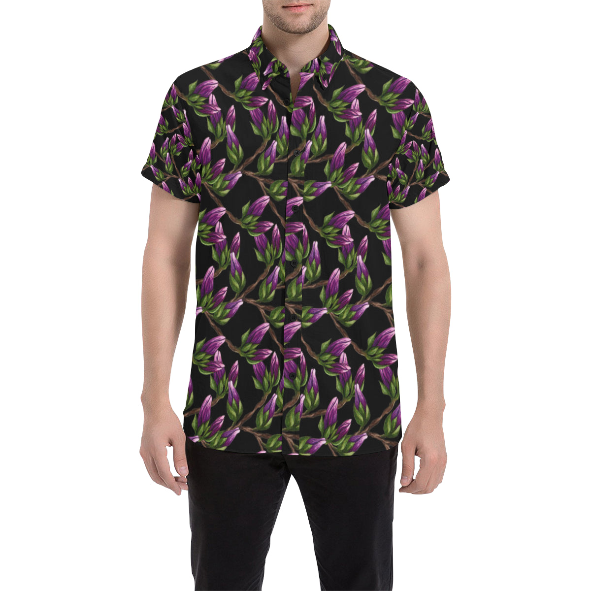 Magnolia Pattern Print Design MAG010 Men's Short Sleeve Button Up Shirt