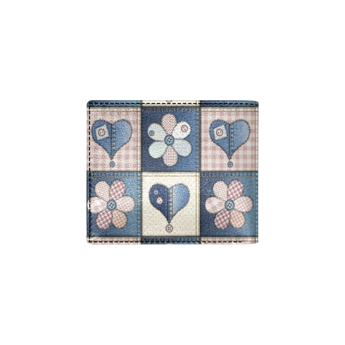 Patchwork Heart Flower Pattern Print Design 01 Men's ID Card Wallet