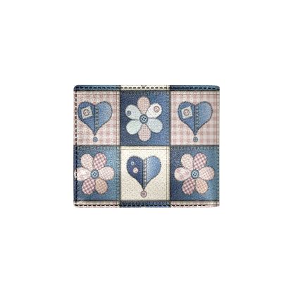 Patchwork Heart Flower Pattern Print Design 01 Men's ID Card Wallet