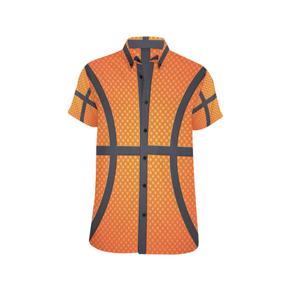 Basketball Texture Print Pattern Men's Short Sleeve Button Up Shirt