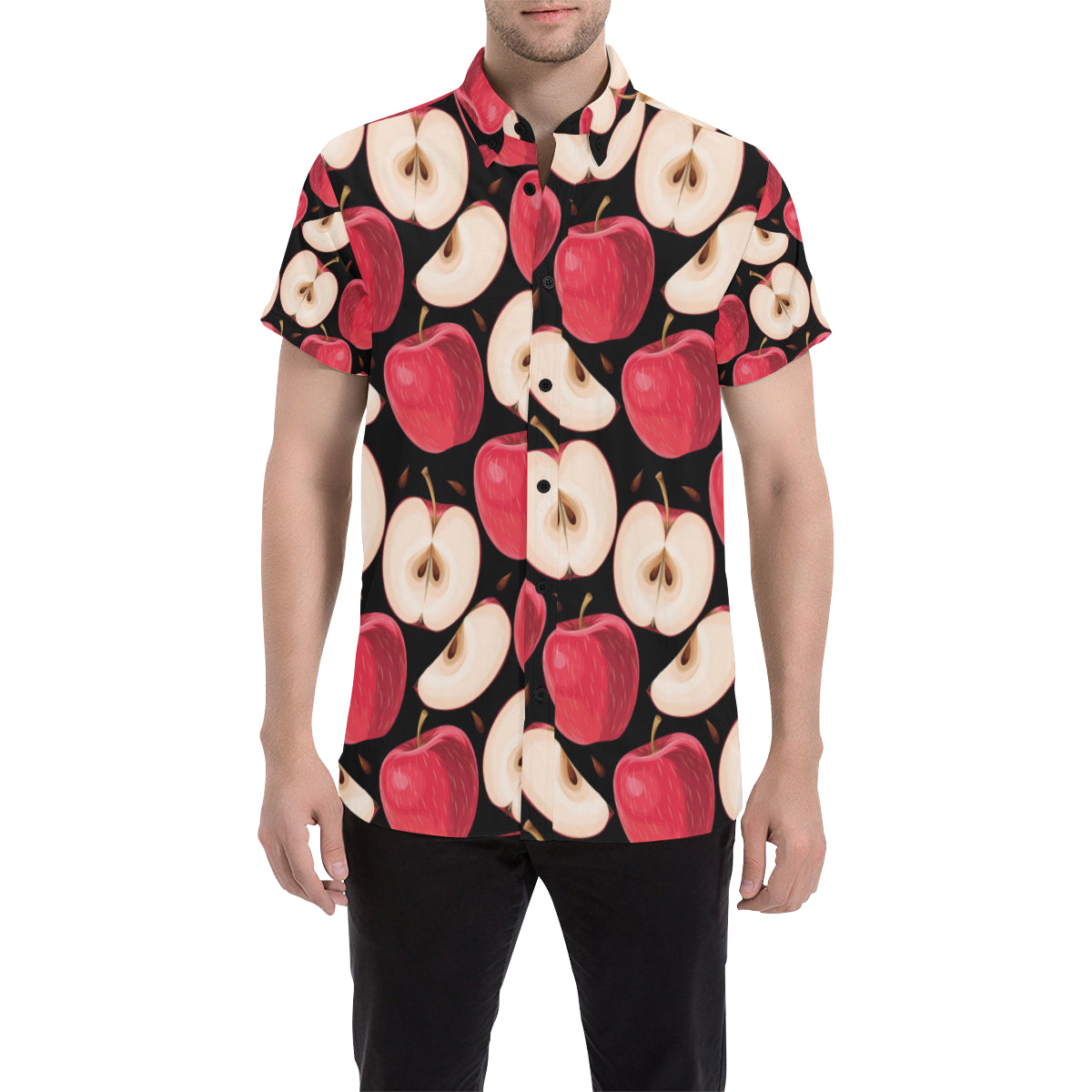 Apple Pattern Print Design AP02 Men's Short Sleeve Button Up Shirt