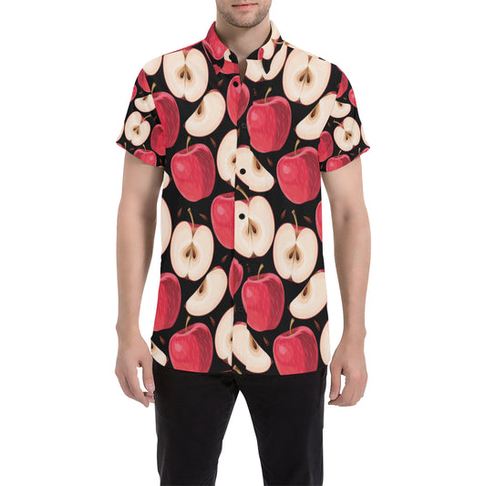 Apple Pattern Print Design AP02 Men's Short Sleeve Button Up Shirt