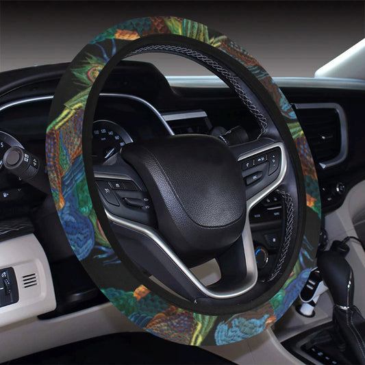 Peacock Pattern Print Design A04 Steering Wheel Cover with Elastic Edge