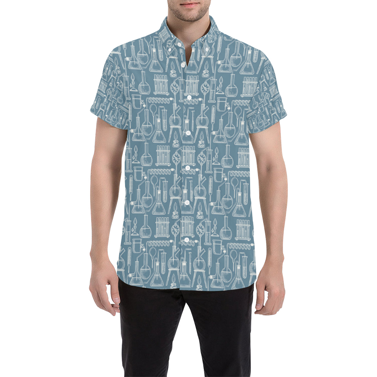 Chemical Pattern Print Design 05 Men's Short Sleeve Button Up Shirt