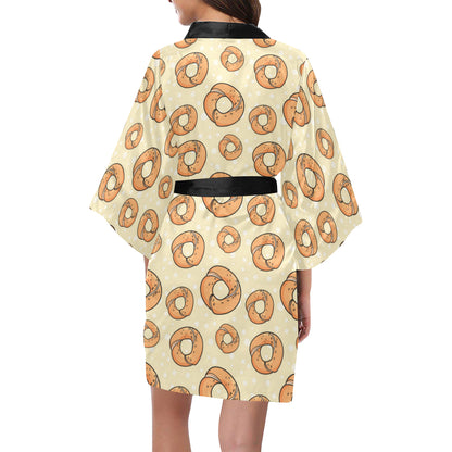 Bagel Pattern Print Design 03 Women's Short Kimono