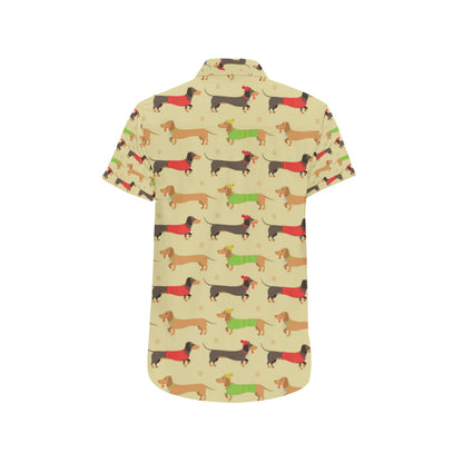Dachshund Pattern Print Design 06 Men's Short Sleeve Button Up Shirt