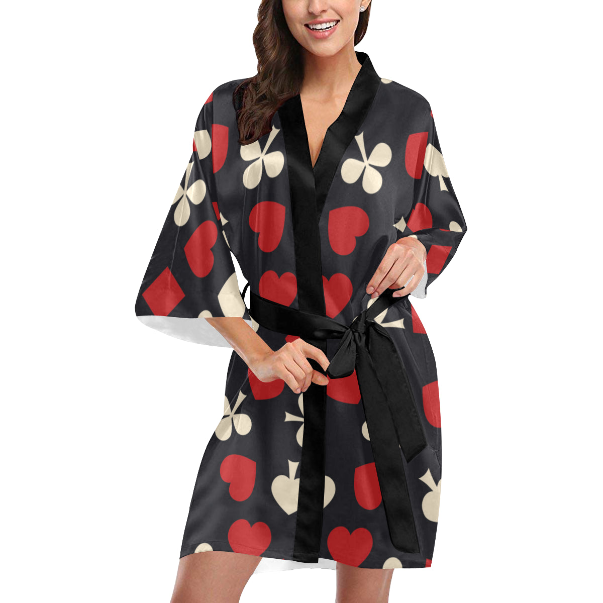 Poker Cards Pattern Print Design A02 Women's Short Kimono