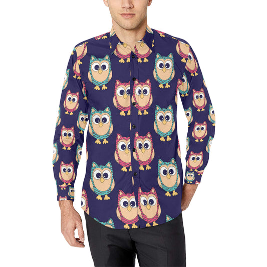Owl Pattern Print Design A06 Men's Long Sleeve Shirt