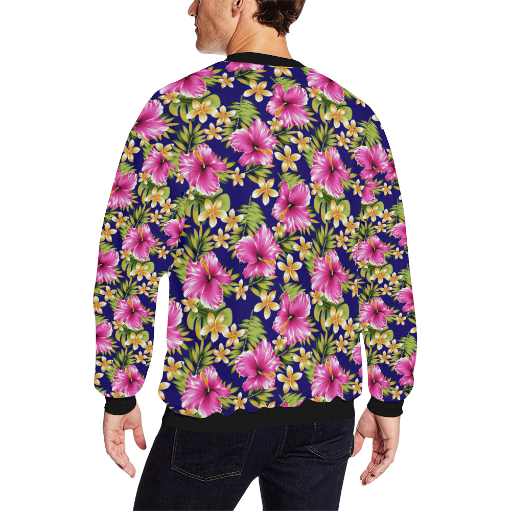 Pink Hibiscus Pattern Print Design HB027 Men Long Sleeve Sweatshirt