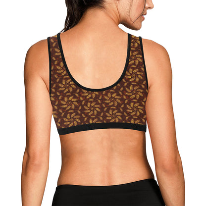 Agricultural Brown Wheat Print Pattern Sports Bra
