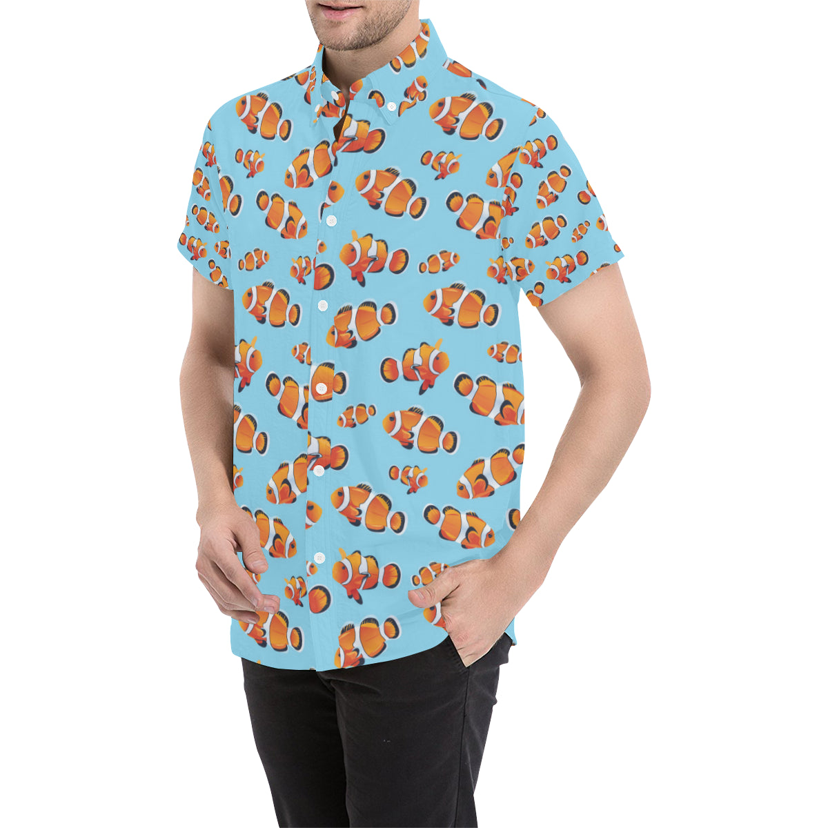 Clownfish Pattern Print Design 01 Men's Short Sleeve Button Up Shirt